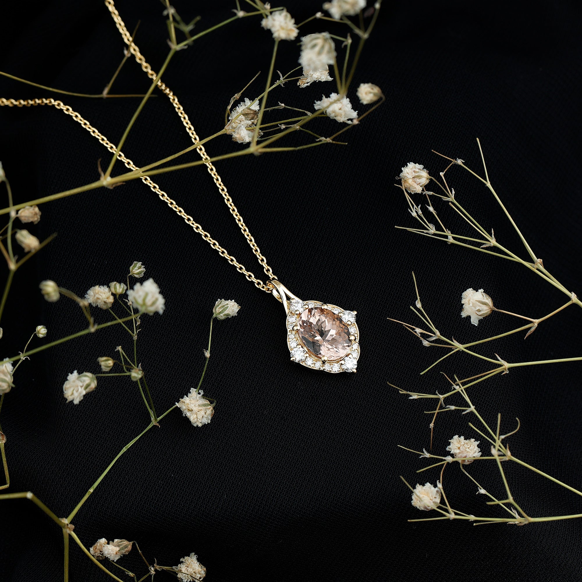 Vintage Inspired Morganite Bridal Necklace with Diamond Halo