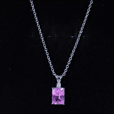 Solitaire Lab Grown Pink Sapphire Emerald Cut Necklace with Silver Chain