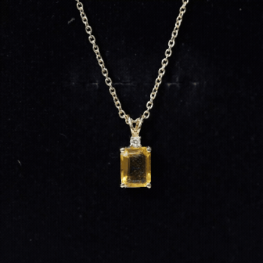Emerald Cut Lab Yellow Sapphire Solitaire Necklace with Silver Chain
