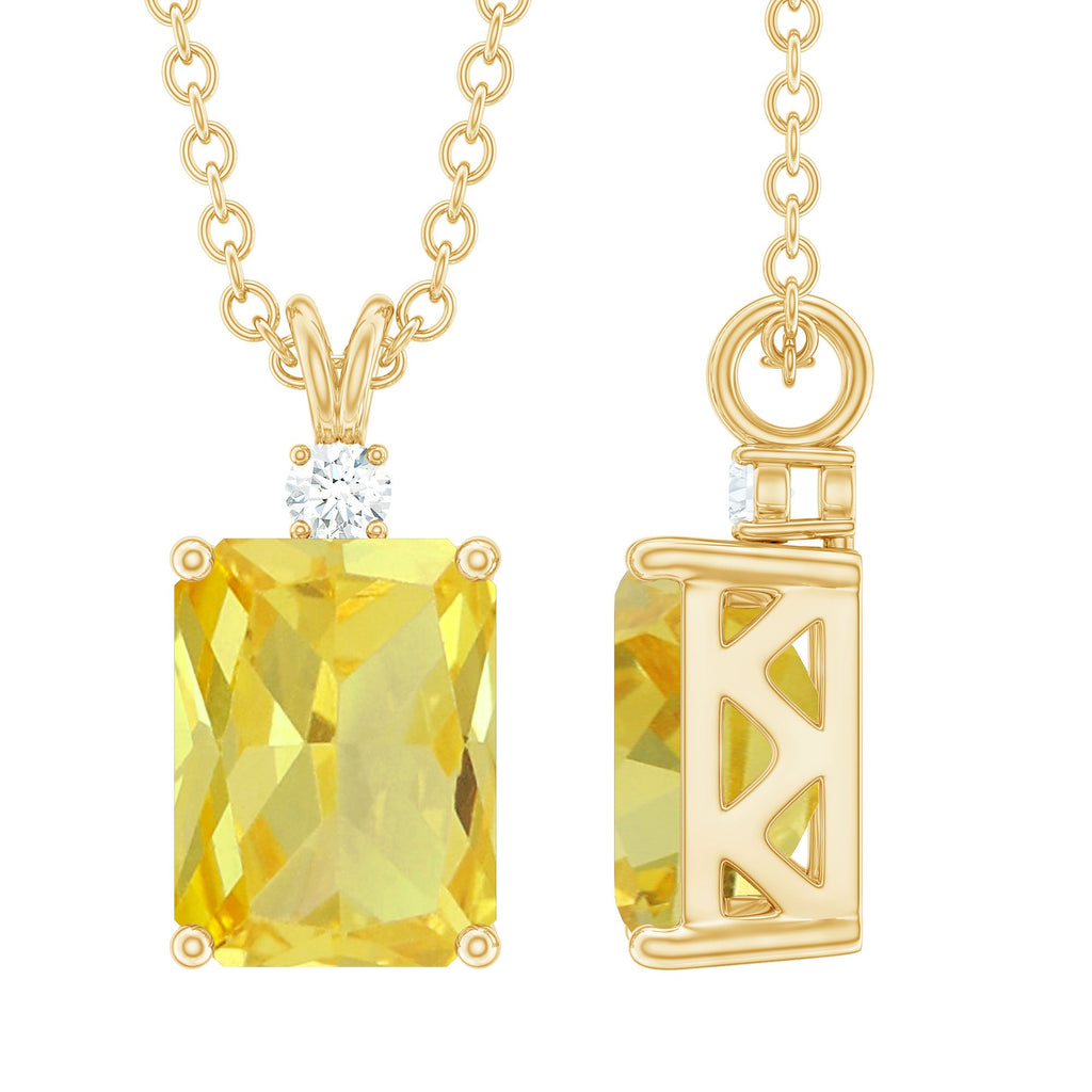 Emerald Cut Lab Yellow Sapphire Solitaire Necklace with Silver Chain
