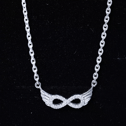 14K Gold Plated Silver Pave Set Moissanite Infinity Necklace with Wings