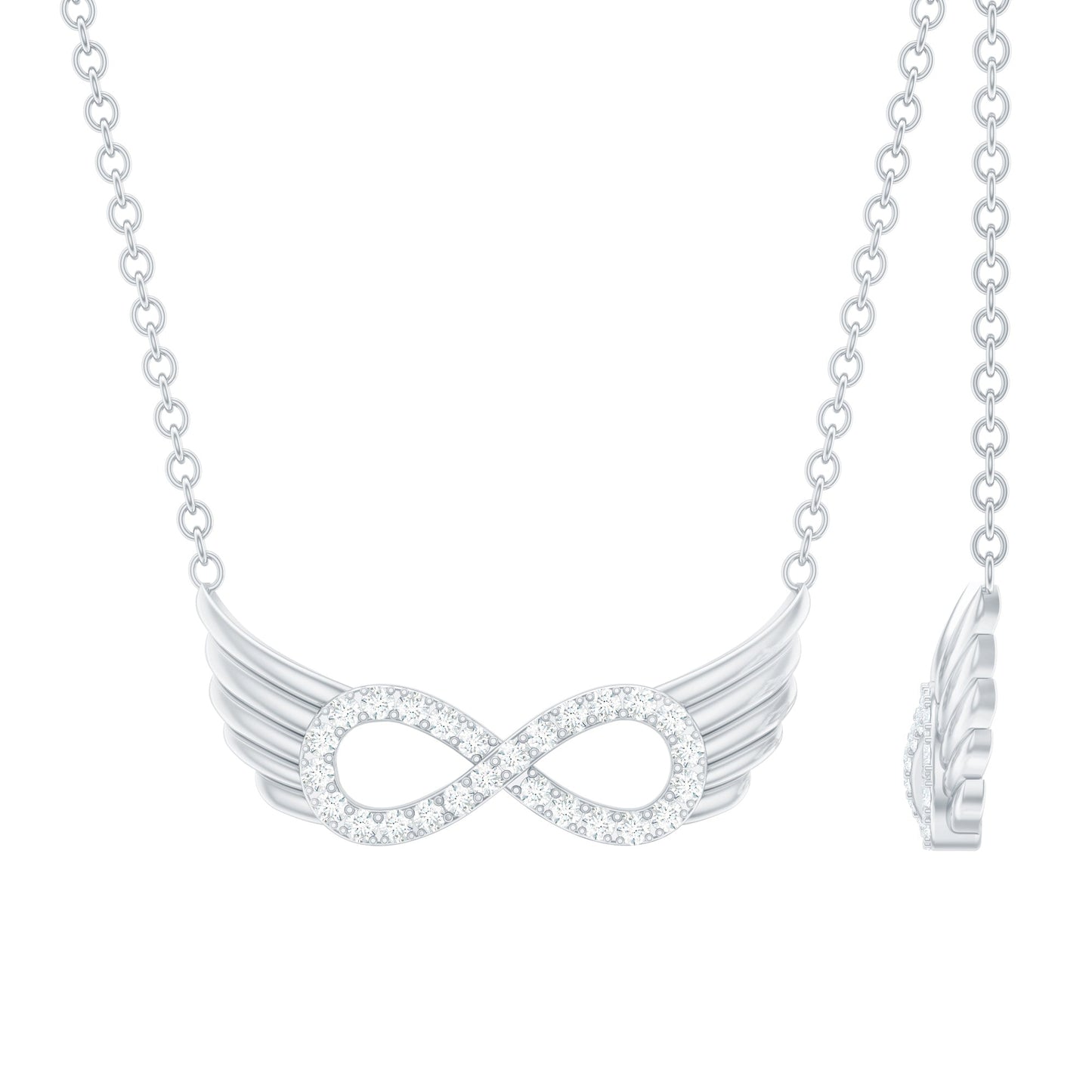 14K Gold Plated Silver Pave Set Moissanite Infinity Necklace with Wings