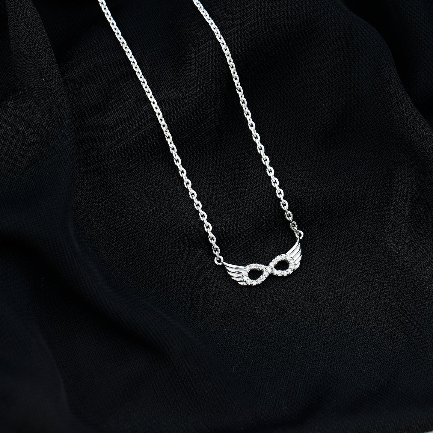 14K Gold Plated Silver Pave Set Moissanite Infinity Necklace with Wings