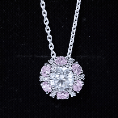 Certified 2 CT Moissanite and Lab Grown Pink Sapphire Flower Pendant Necklace
