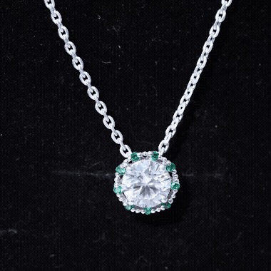 Vintage Style 2 CT Moissanite Solitaire Pendant with Lab Emerald