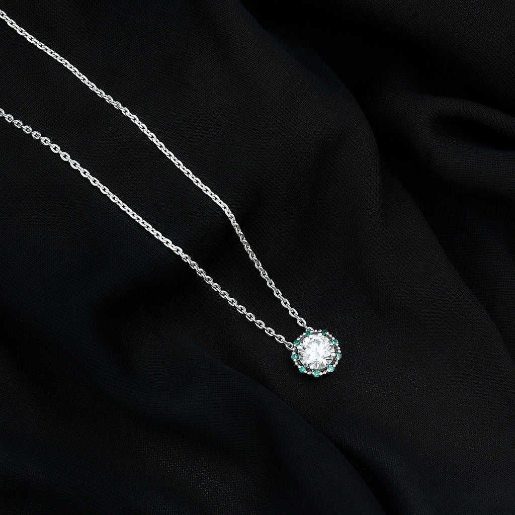 Vintage Style 2 CT Moissanite Solitaire Pendant with Lab Emerald