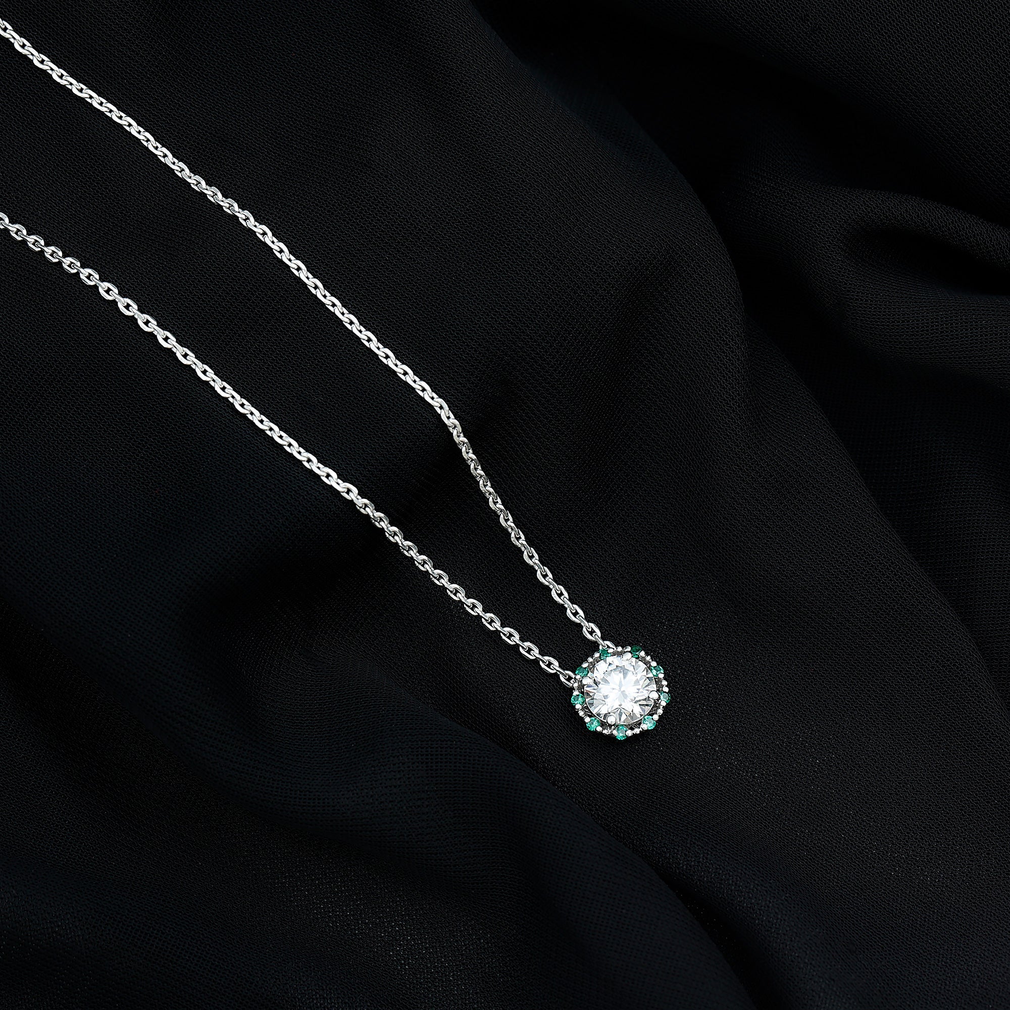 Vintage Style 2 CT Moissanite Solitaire Pendant with Lab Emerald