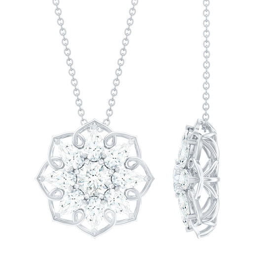 Certified Moissanite Flower Pendant Necklace with Chain