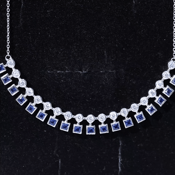 Lab Created Blue Sapphire Curved Bar Necklace for Wedding