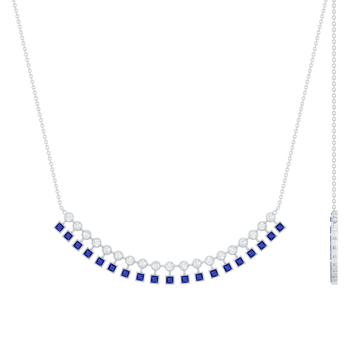 Lab Created Blue Sapphire Curved Bar Necklace for Wedding
