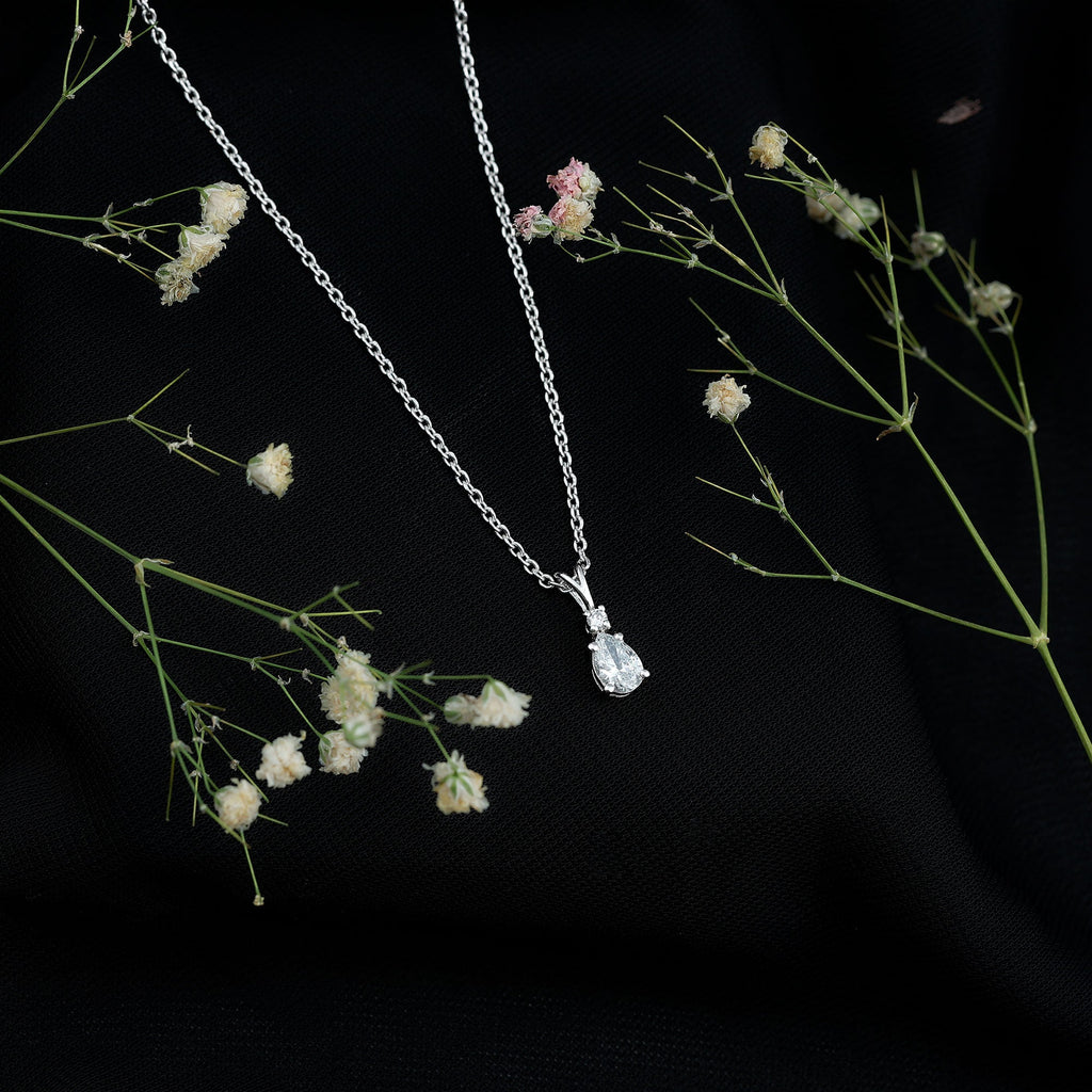 6X5mm Pear Lab Grown Diamond Teardrop Necklace With Silver Chain