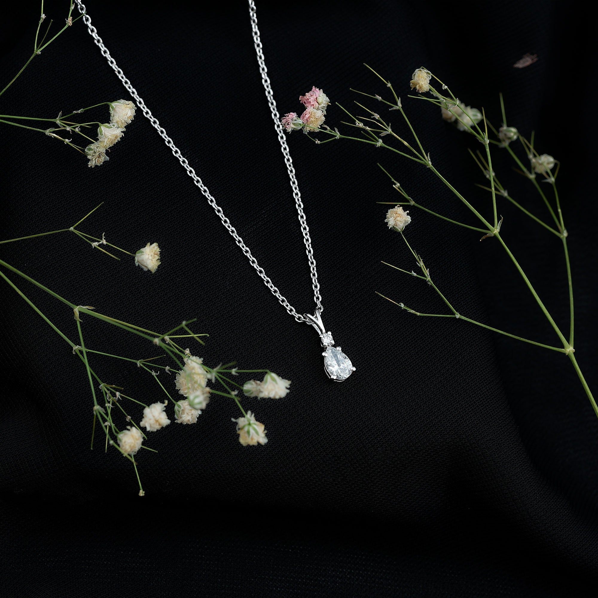 6X5mm Pear Lab Grown Diamond Teardrop Necklace With Silver Chain