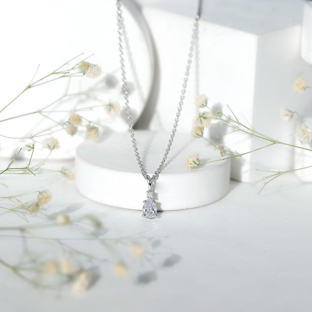 6X5mm Pear Lab Grown Diamond Teardrop Necklace With Silver Chain