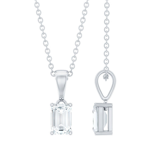 4X6MM Emerald Cut Lab Grown Diamond Solitaire Necklace with Chain