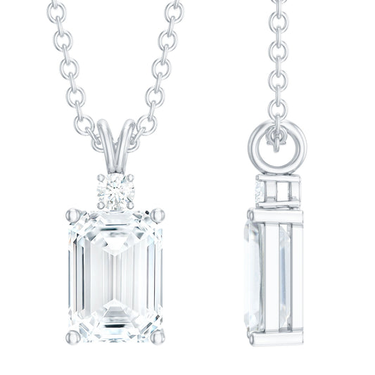 Certified 6X8 MM Emerald Cut CZ Diamond Solitaire Necklace with Silver Chain