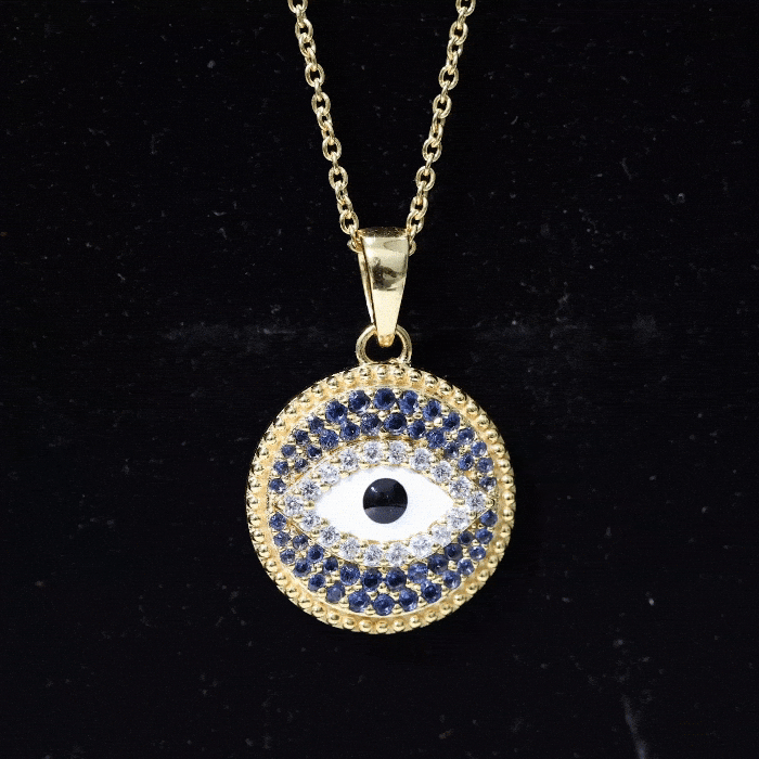 Evil Eye Necklace With Moissanite and Sapphire