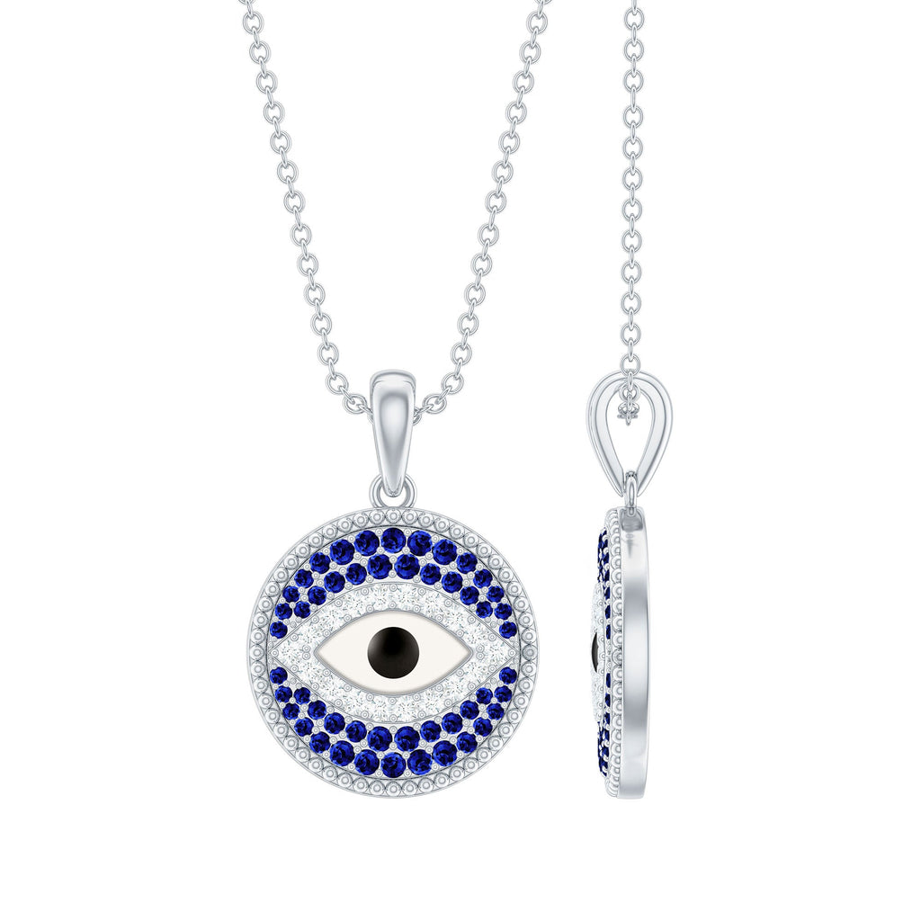 Evil Eye Necklace With Moissanite and Sapphire