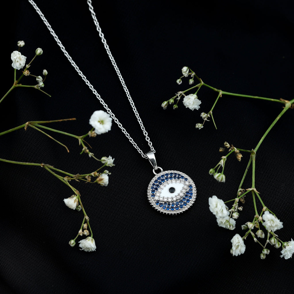 Evil Eye Necklace With Moissanite and Sapphire