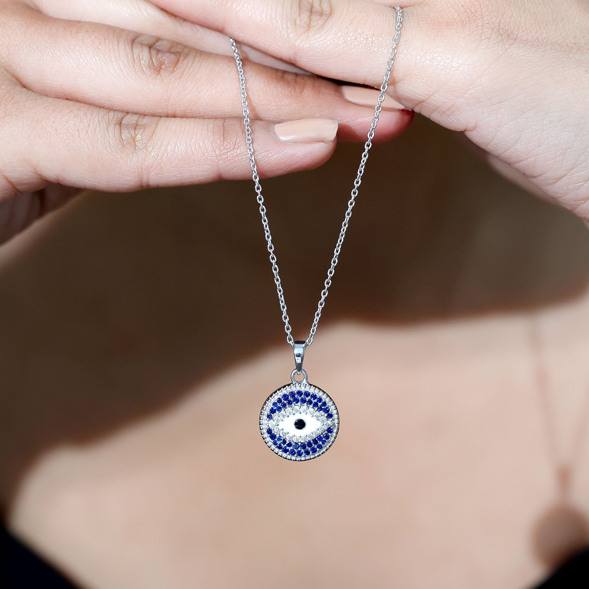 Evil Eye Necklace With Moissanite and Sapphire