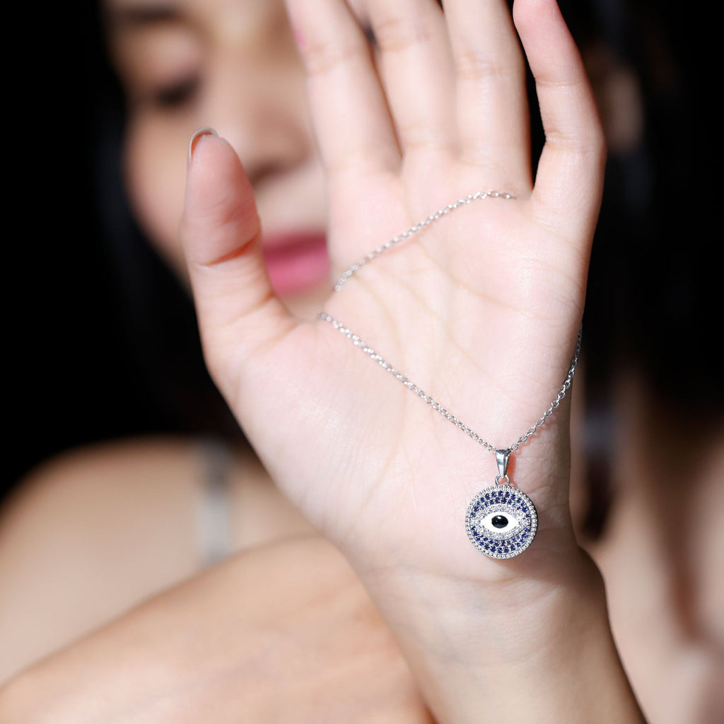 Evil Eye Necklace With Moissanite and Sapphire