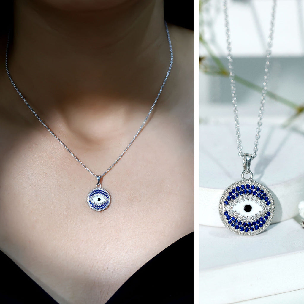 Evil Eye Necklace With Moissanite and Sapphire