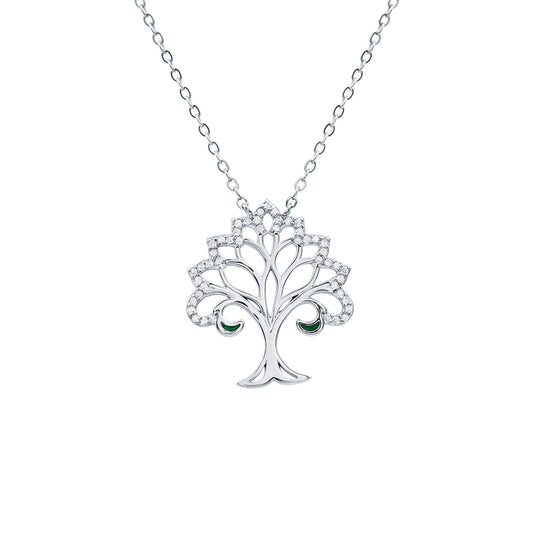 Certified Cubic Zirconia Tree of Life Necklace in Silver