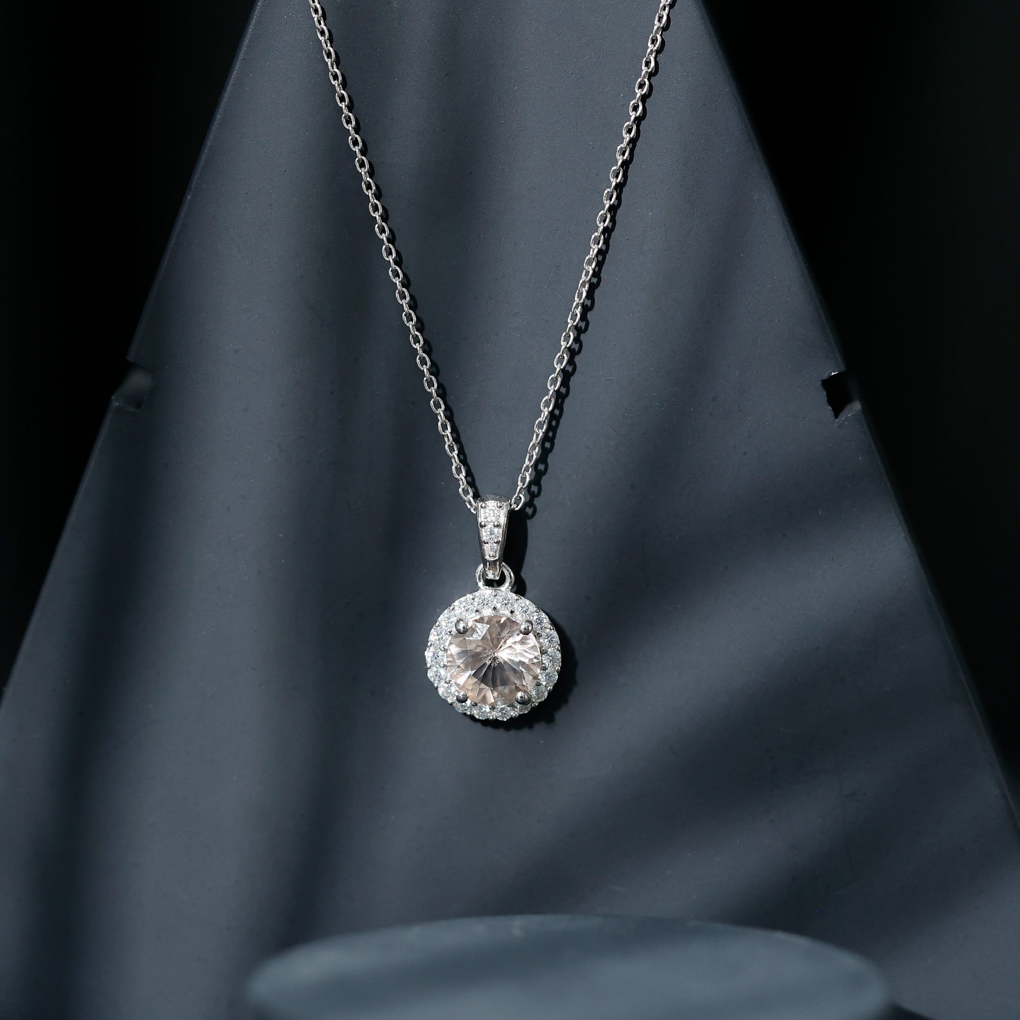 Natural 8mm Peach Morganite Solitaire Necklace With Silver Chain