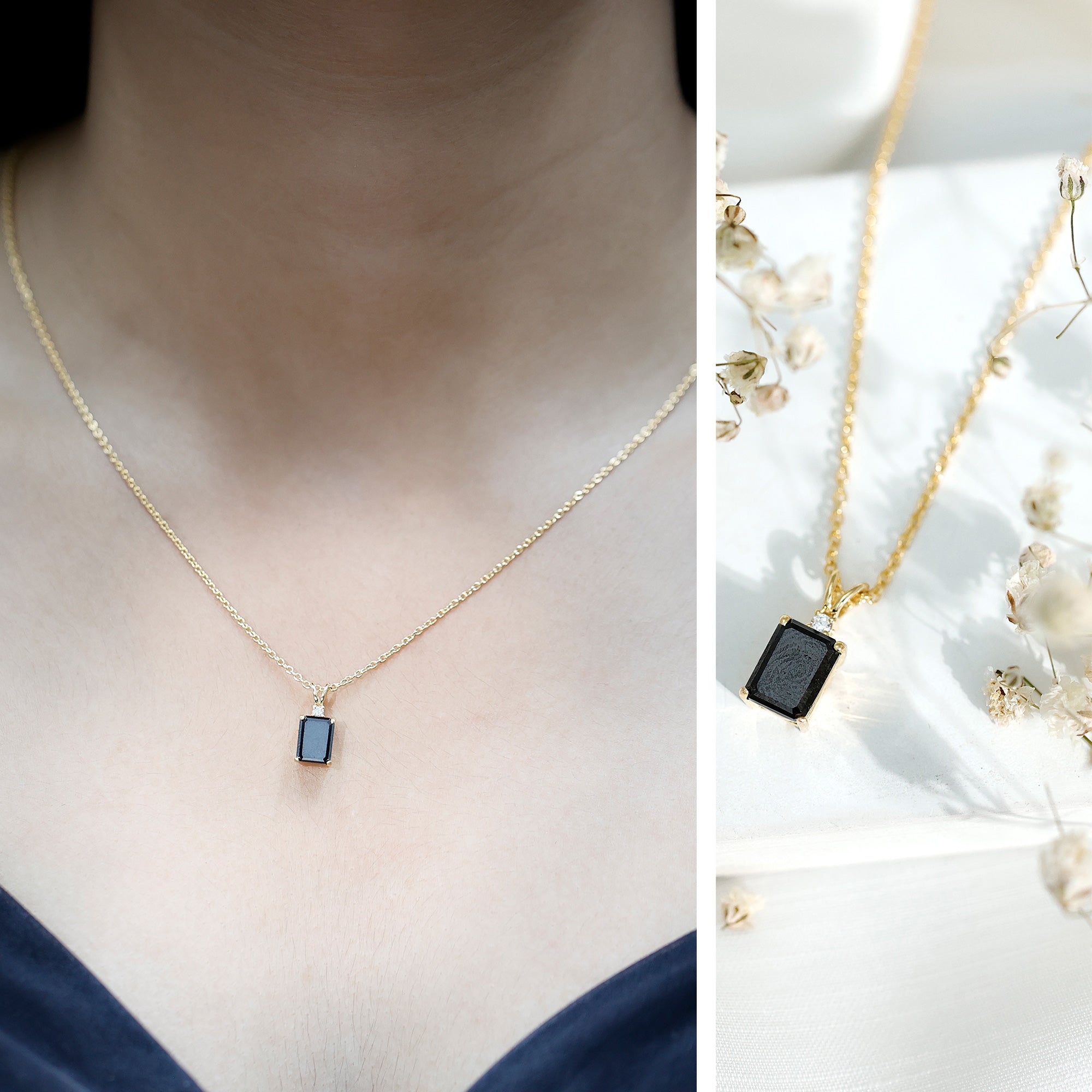 Genuine Black Diamond Solitaire Necklace for Women