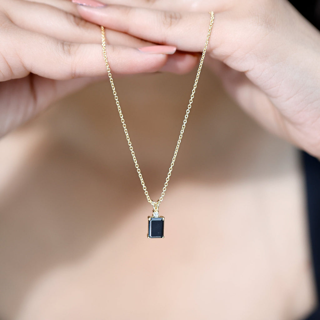 Genuine Black Diamond Solitaire Necklace for Women
