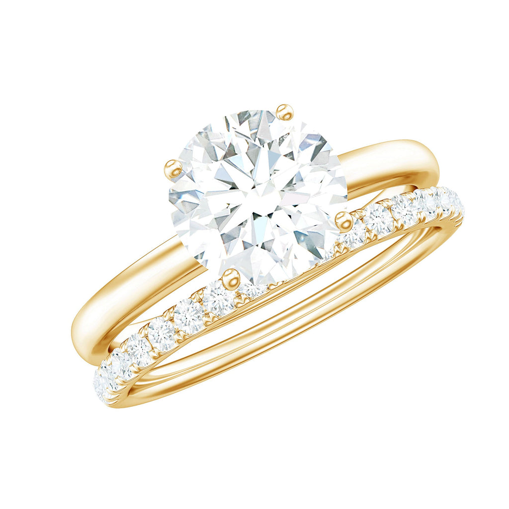 Certified 8 MM Moissanite Solitaire Wedding Ring Set in Gold Plated Silver