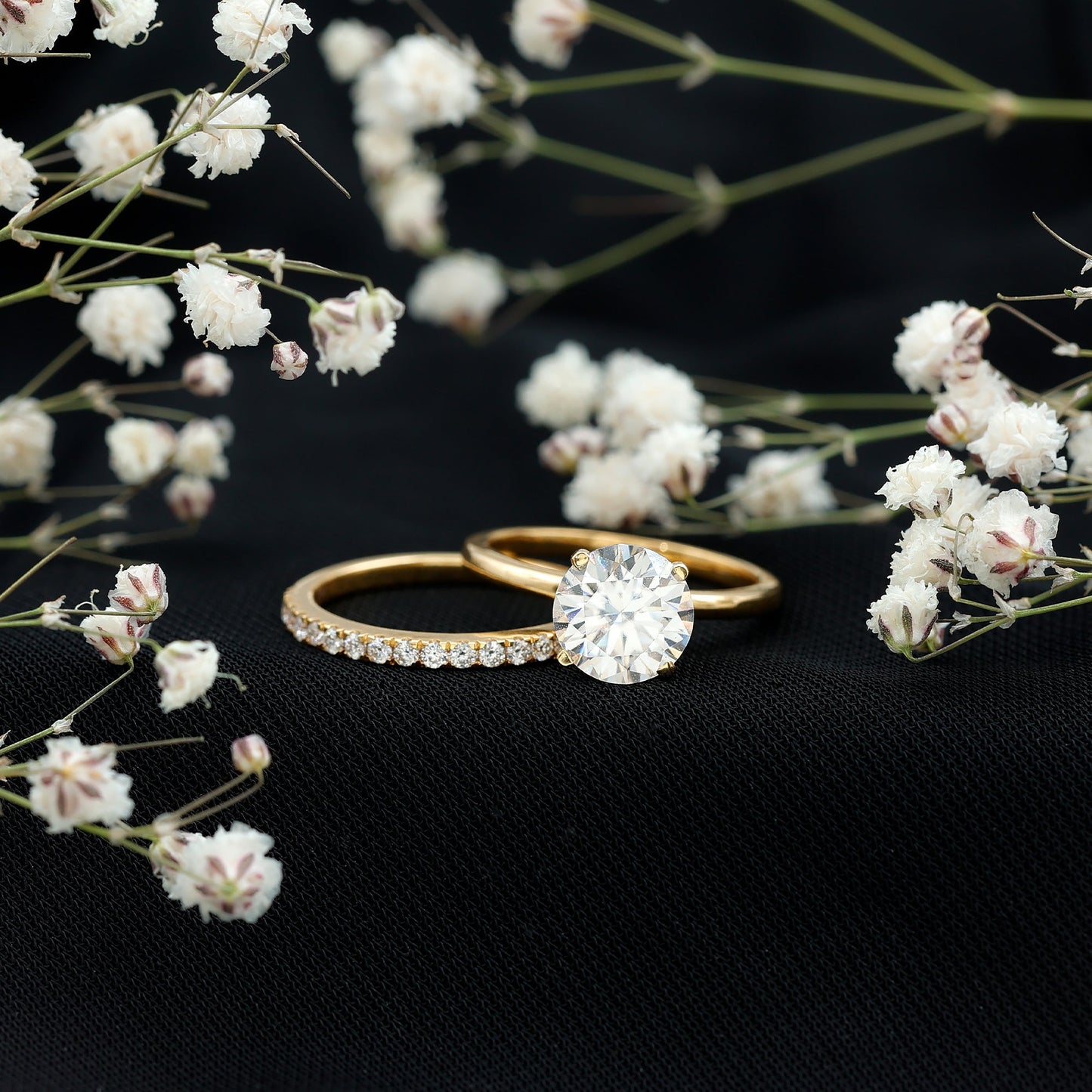 Certified 8 MM Moissanite Solitaire Wedding Ring Set in Gold Plated Silver