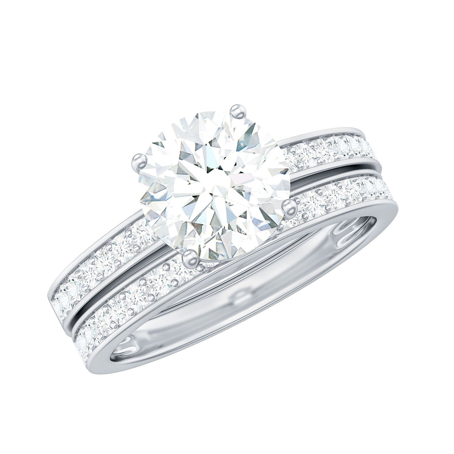 3 CT Solitaire Moissanite Engagement Silver Ring Set