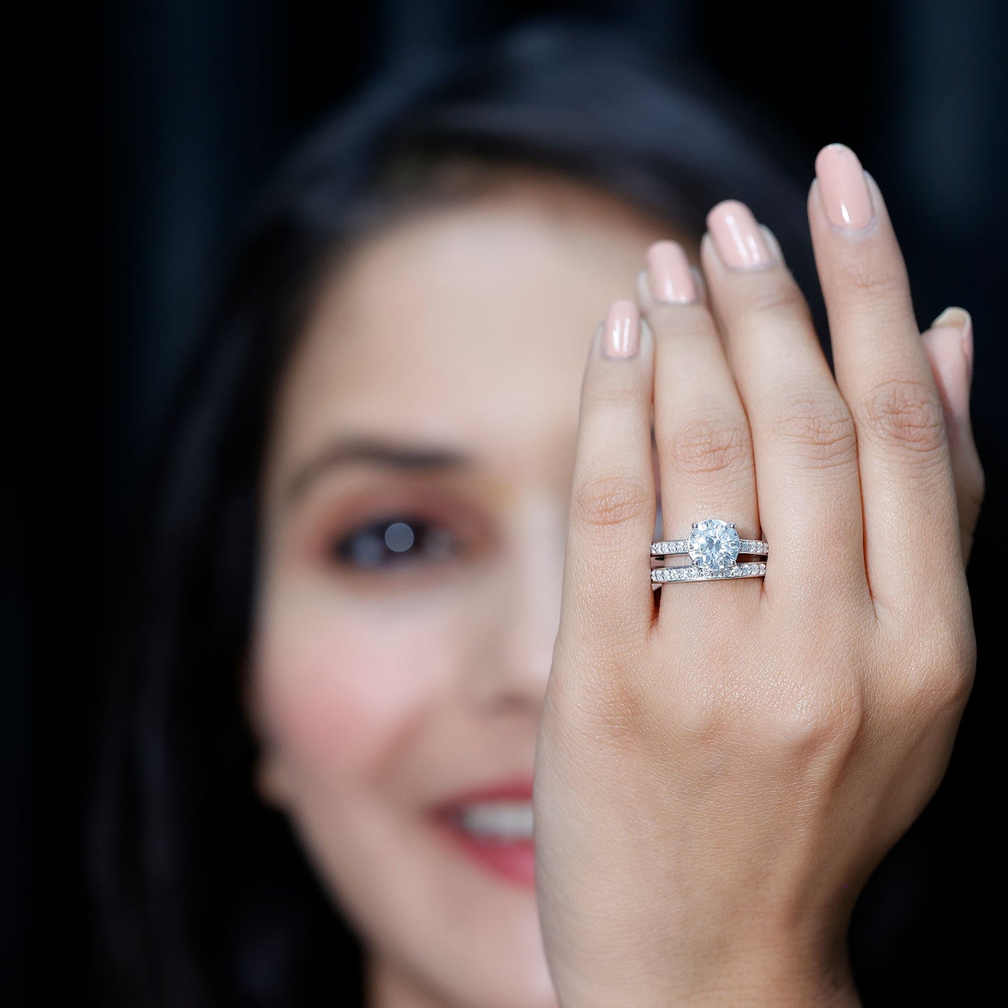 3 CT Solitaire Moissanite Engagement Silver Ring Set