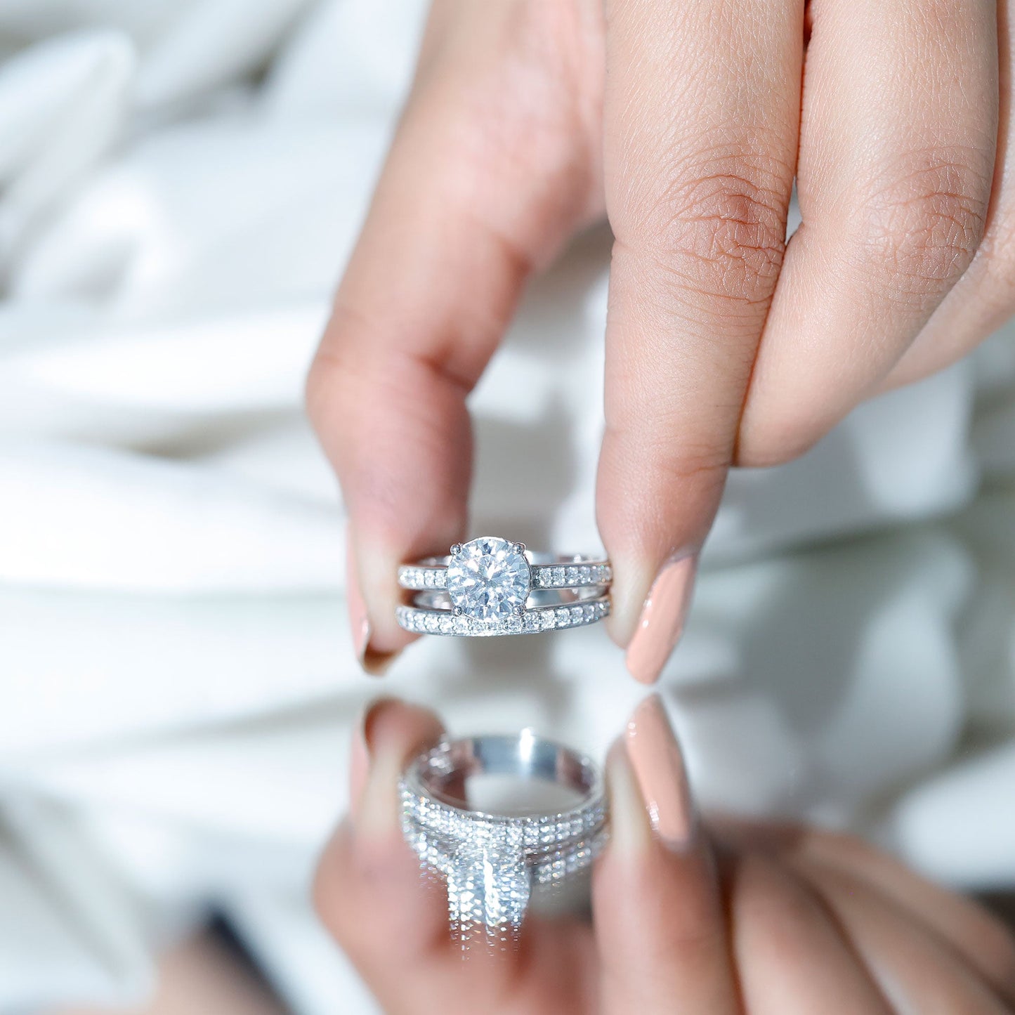 3 CT Solitaire Moissanite Engagement Silver Ring Set