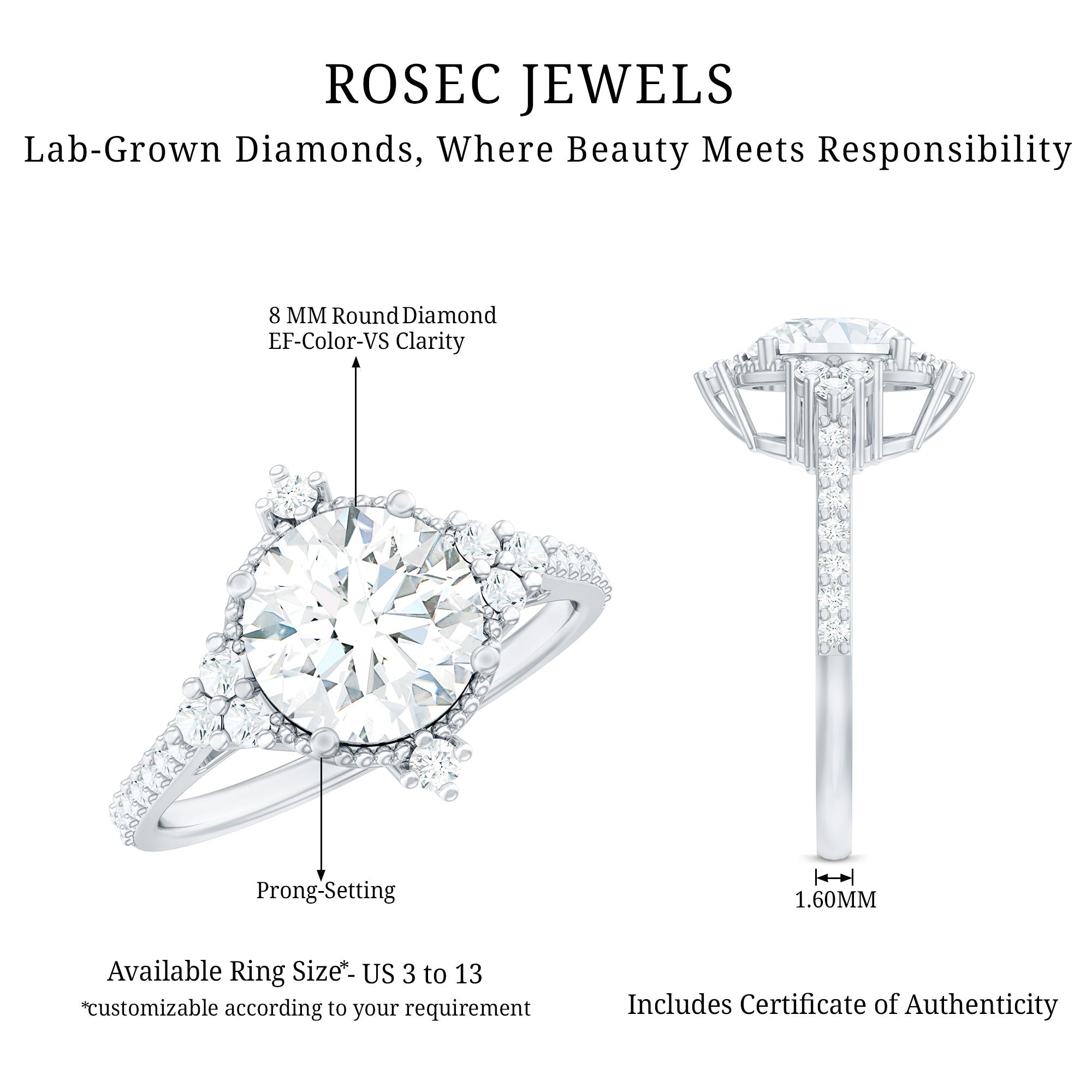 8 mm Lab Grown Diamond Vintage Inspired Engagement Ring