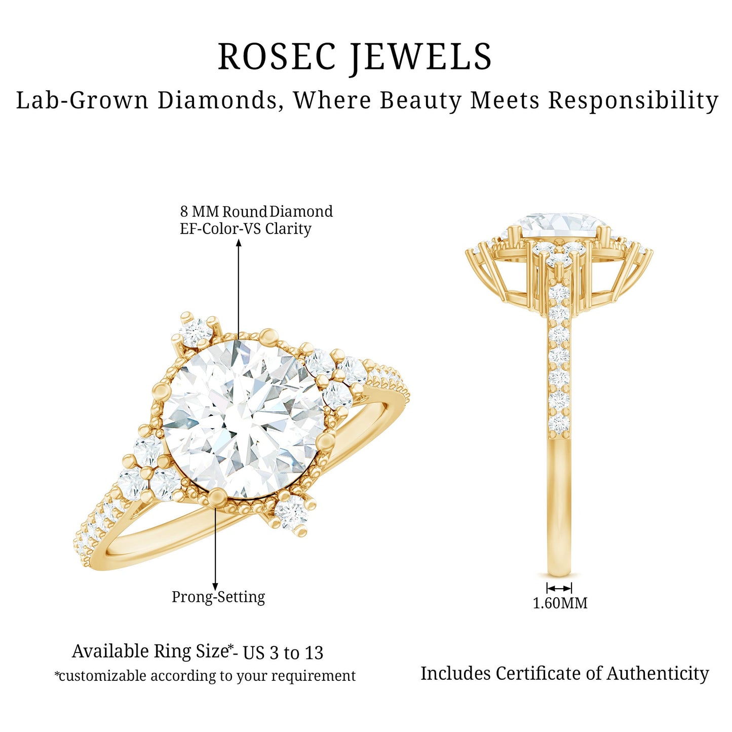 8 mm Lab Grown Diamond Vintage Inspired Engagement Ring