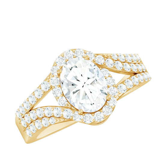 Certified 6X8 MM Oval Lab Grown Diamond Split Shank Engagement Ring