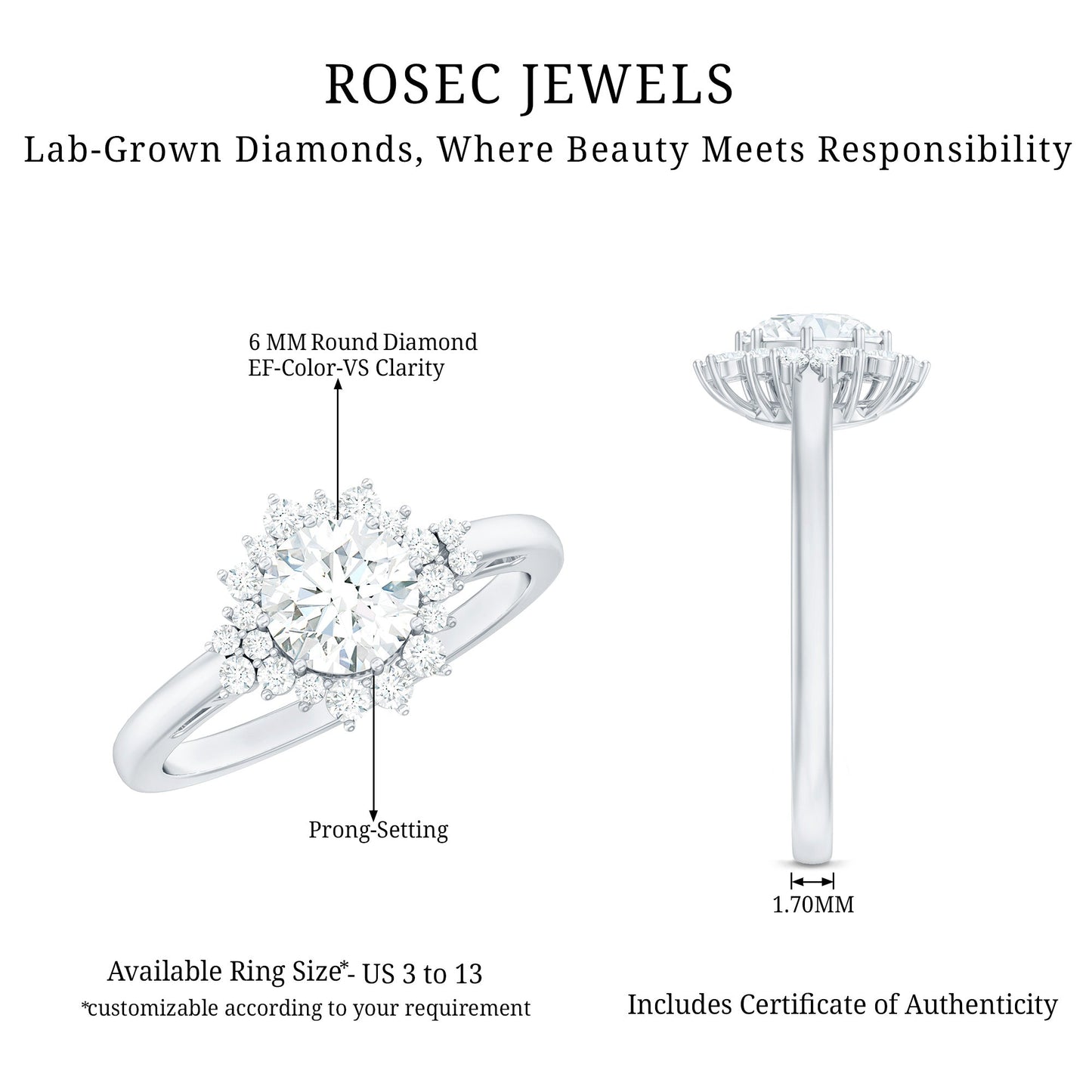 Certified 1 Carat Lab Grown Diamond Halo Engagement Ring