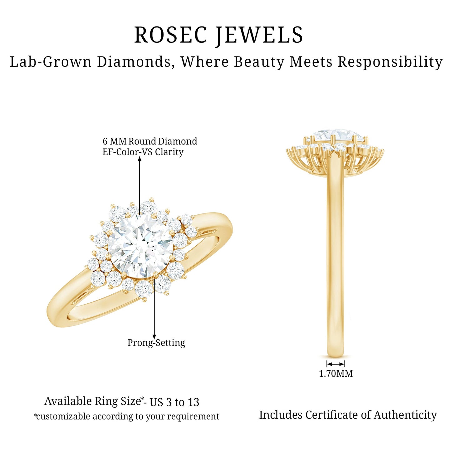 Certified 1 Carat Lab Grown Diamond Halo Engagement Ring