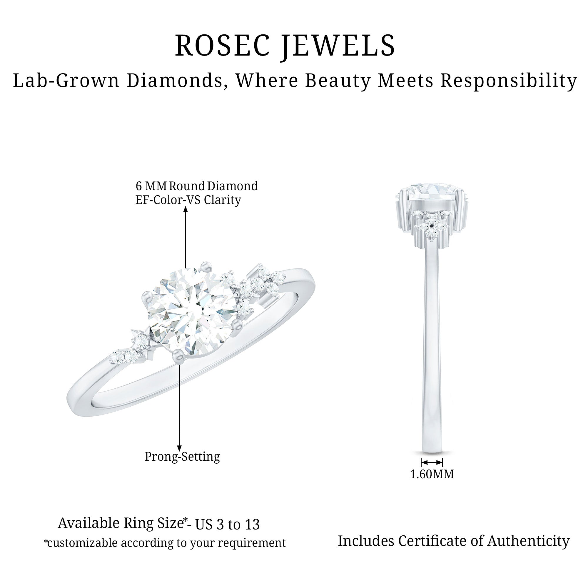6 MM Lab Grown Diamond Solitaire Engagement Ring