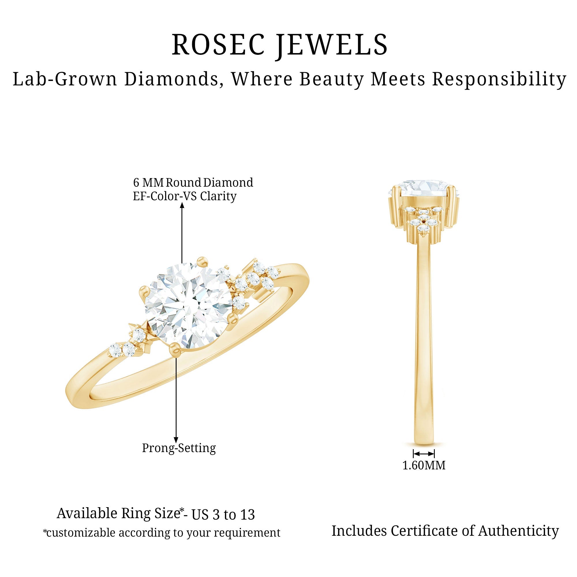 6 MM Lab Grown Diamond Solitaire Engagement Ring