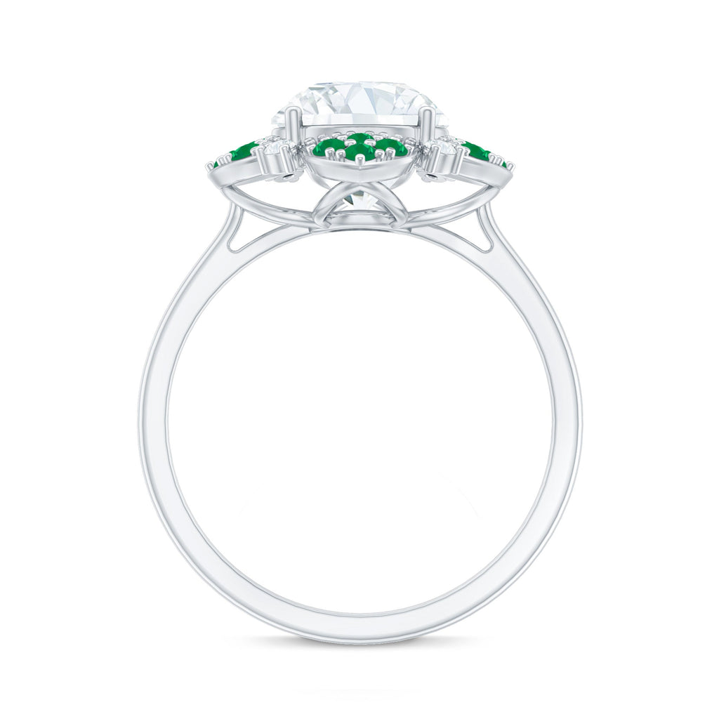 Certified Lab Grown Diamond Flower Engagement Ring With Emerald