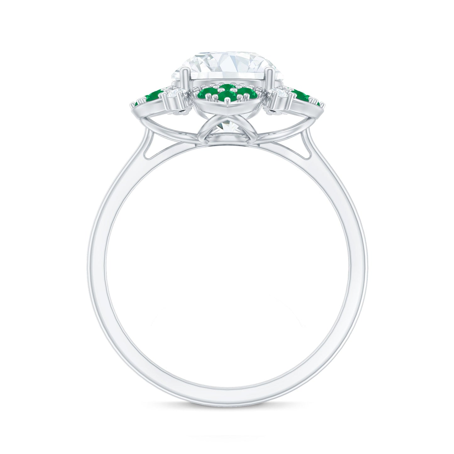 Certified Lab Grown Diamond Flower Engagement Ring With Emerald