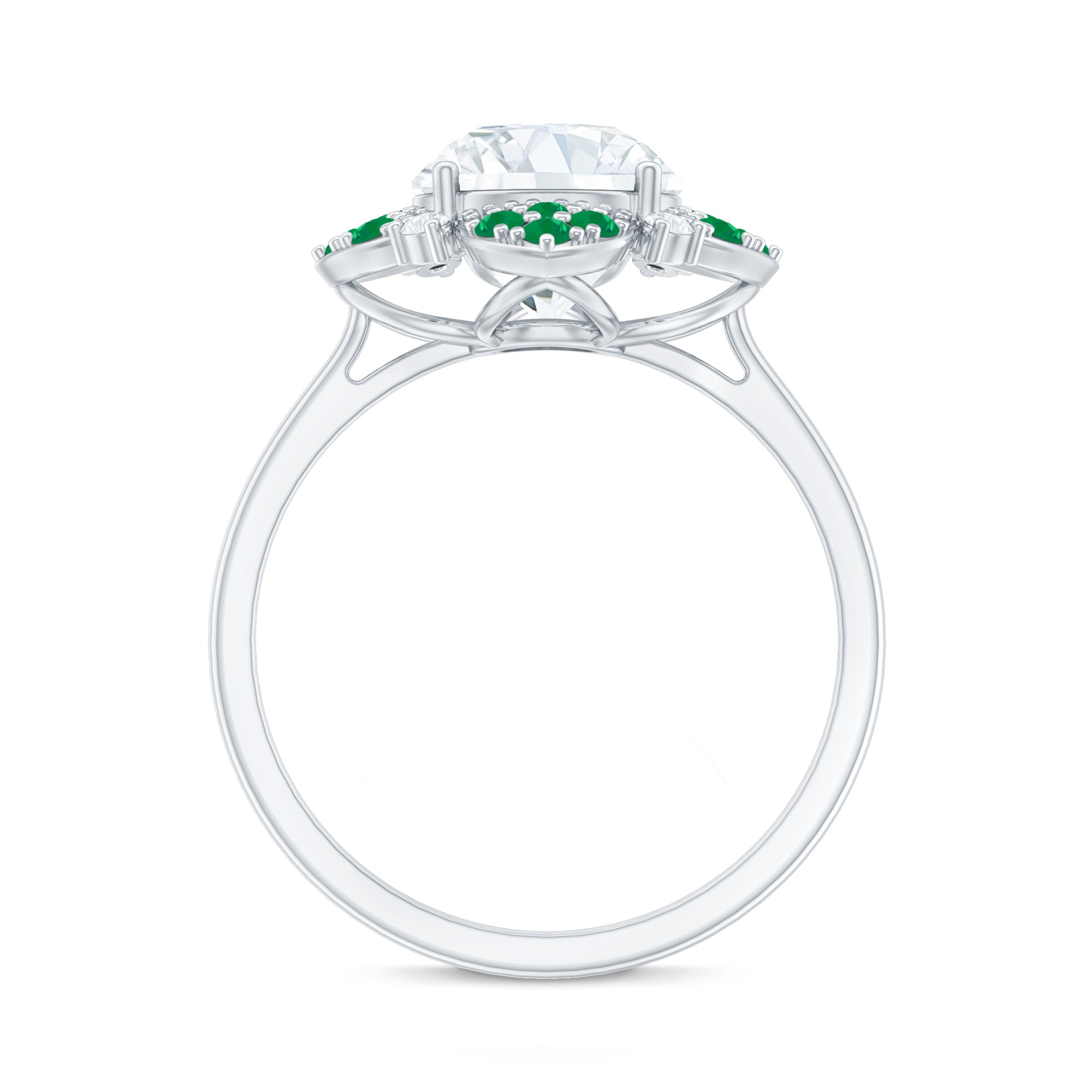 Certified Lab Grown Diamond Flower Engagement Ring With Emerald