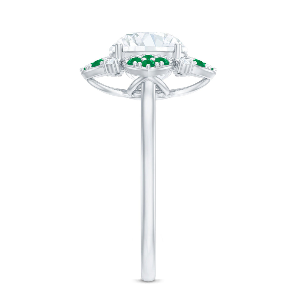 Certified Lab Grown Diamond Flower Engagement Ring With Emerald