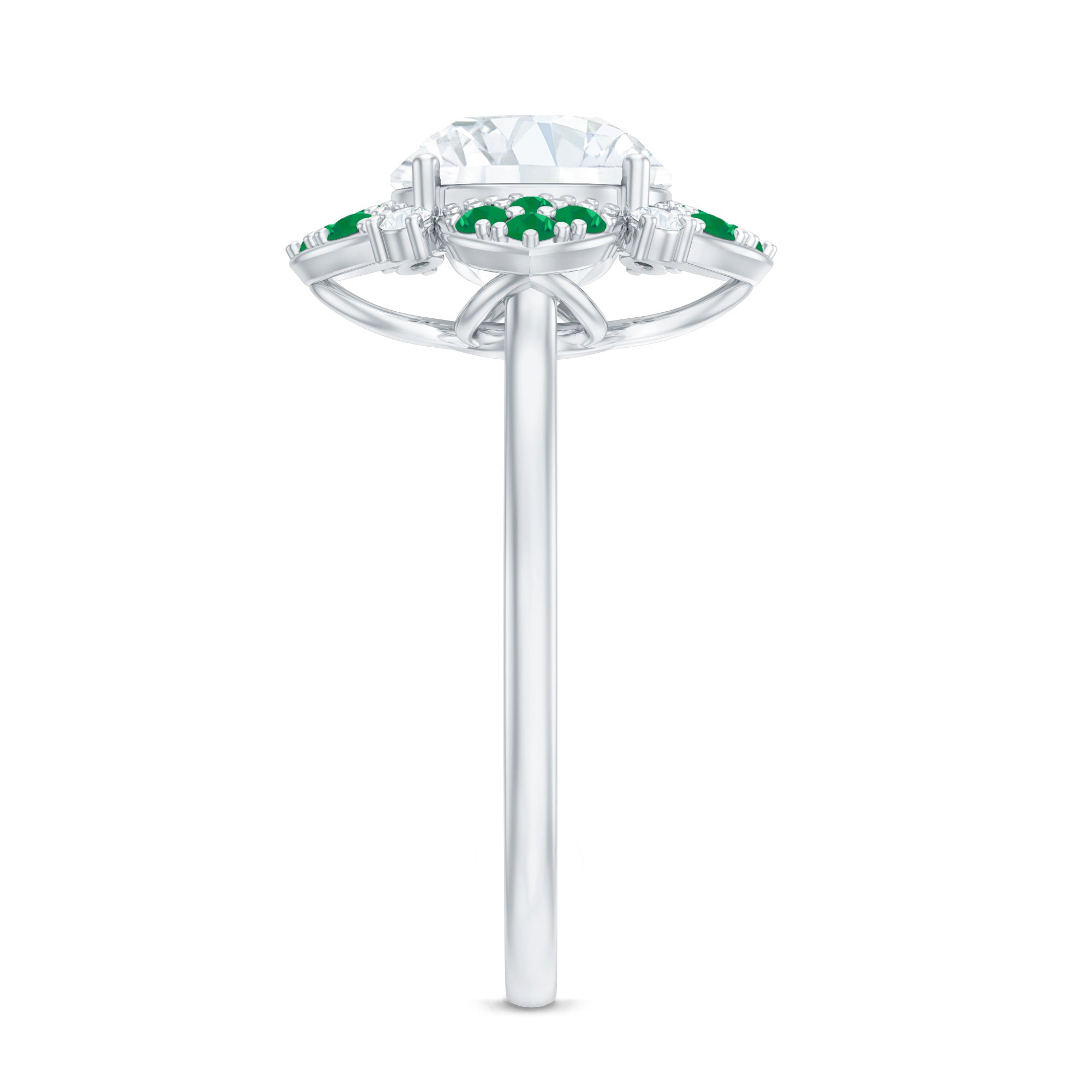 Certified Lab Grown Diamond Flower Engagement Ring With Emerald