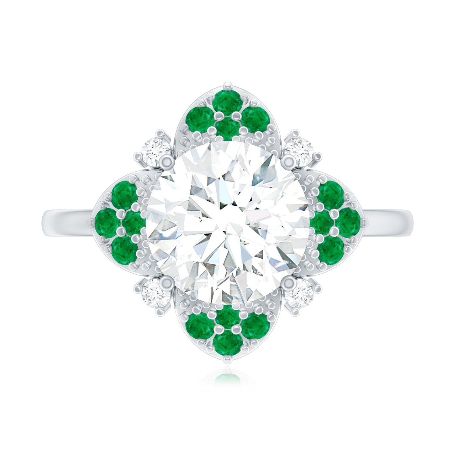 Certified Lab Grown Diamond Flower Engagement Ring With Emerald
