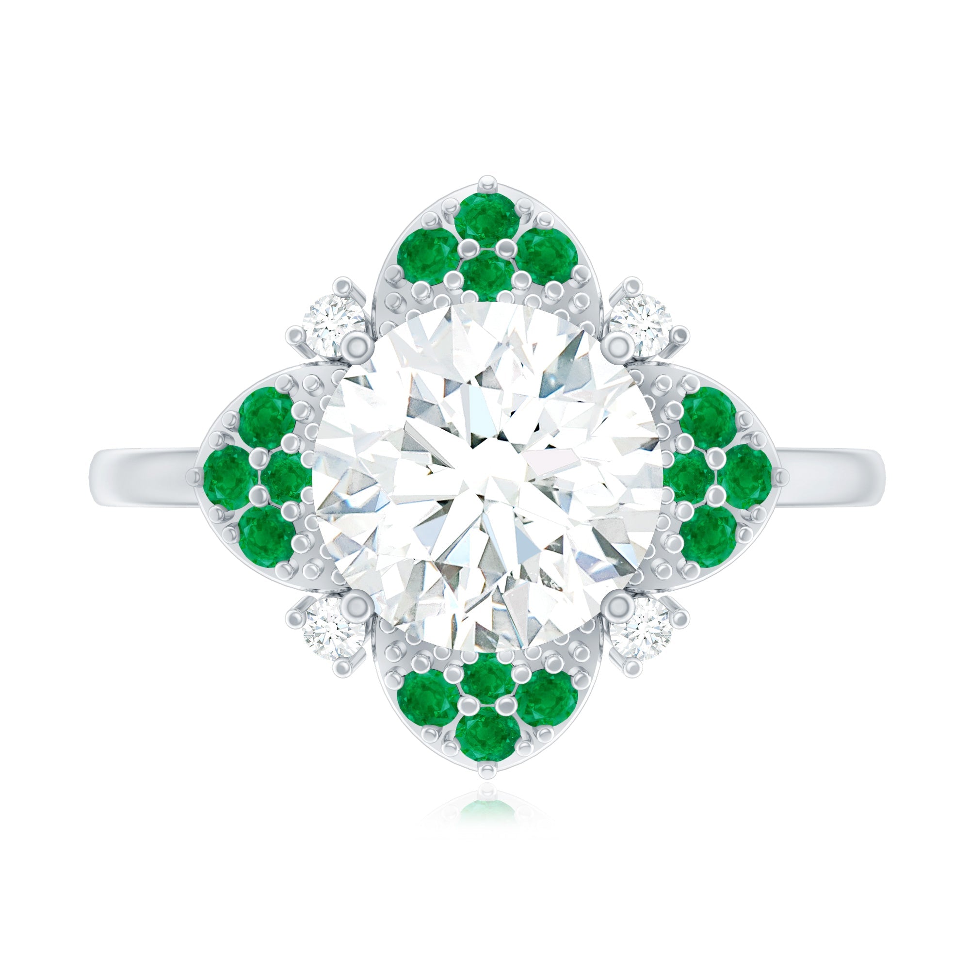 Certified Lab Grown Diamond Flower Engagement Ring With Emerald
