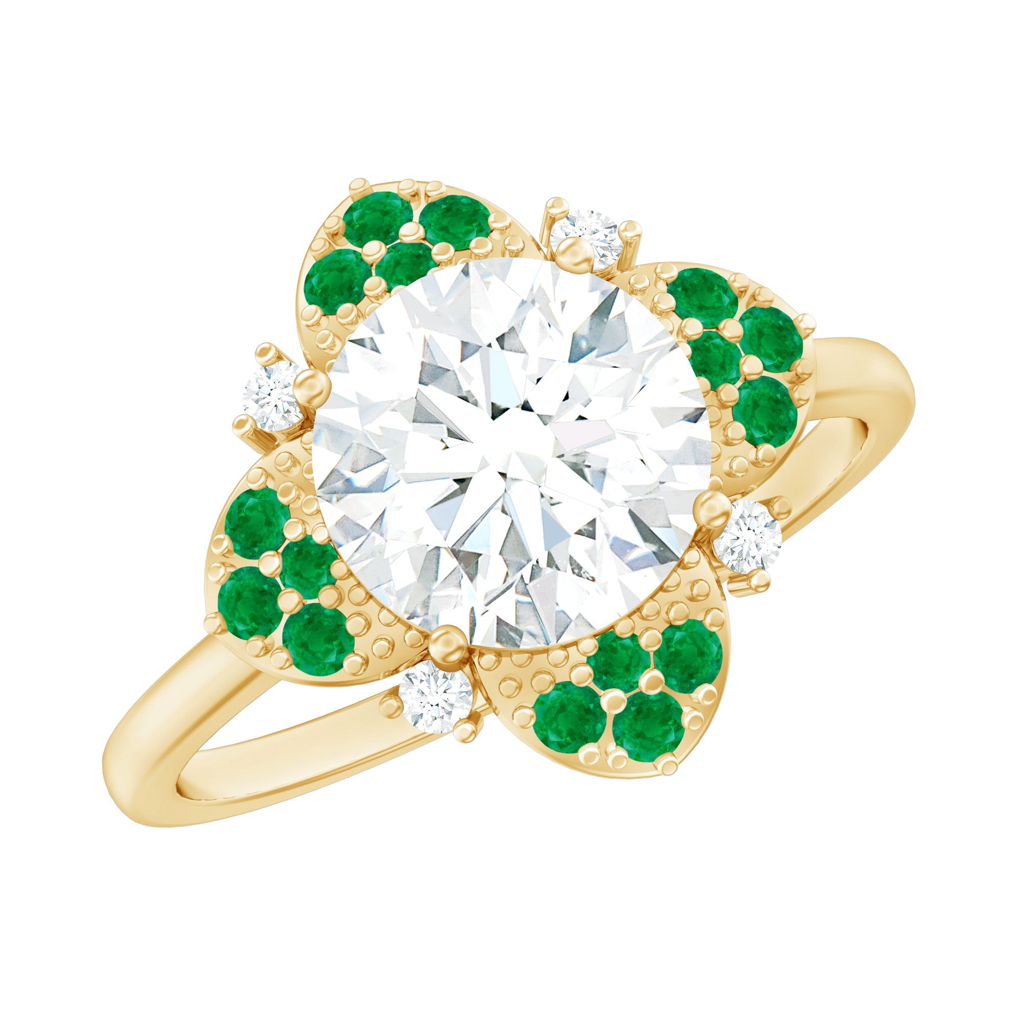 Certified Lab Grown Diamond Flower Engagement Ring With Emerald