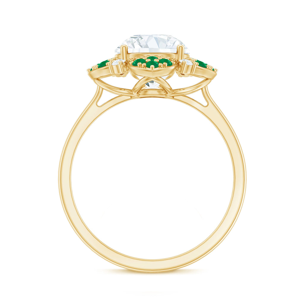 Certified Lab Grown Diamond Flower Engagement Ring With Emerald